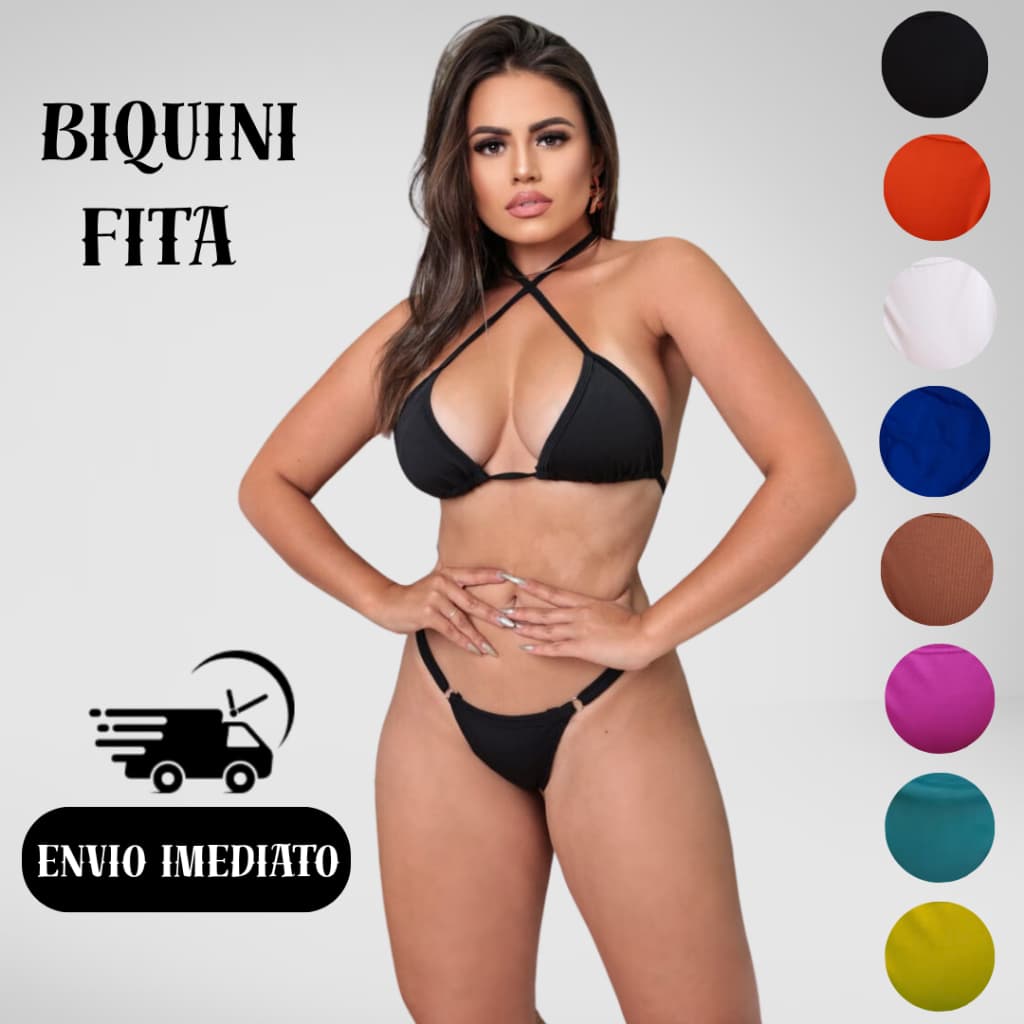 Biquíni Fita Cortininha Marquinha Fio Dental Sem Bojo Com Fio Duplo Para Regulagem