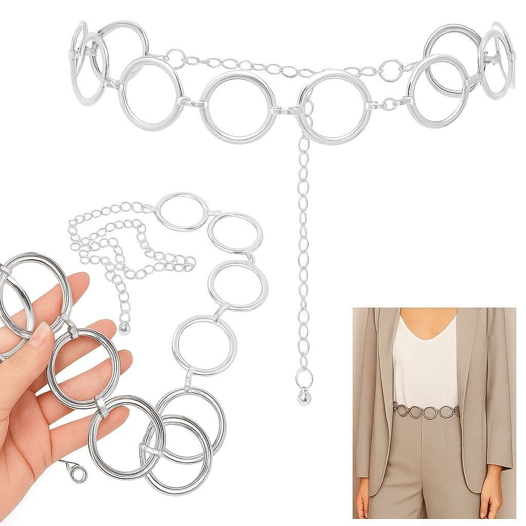 Cinto de Corrente Prateado Modelo de Argola Feminino Moda Feminina Verao Elegante Social Versátil Envio Rápido