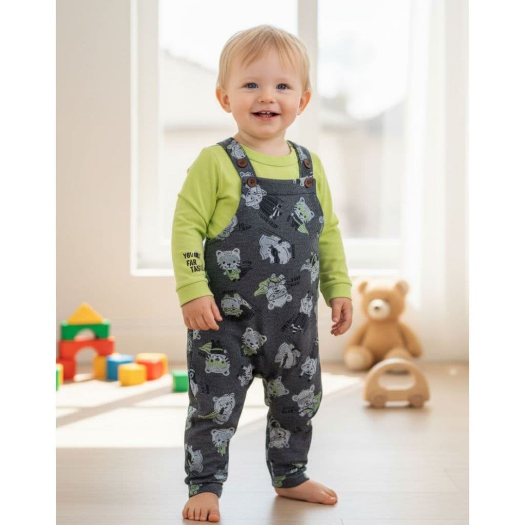Conjunto Infantil Menino com Sobreposição Elian - JARDINEIRA E CAMISETA MANGA LONGA