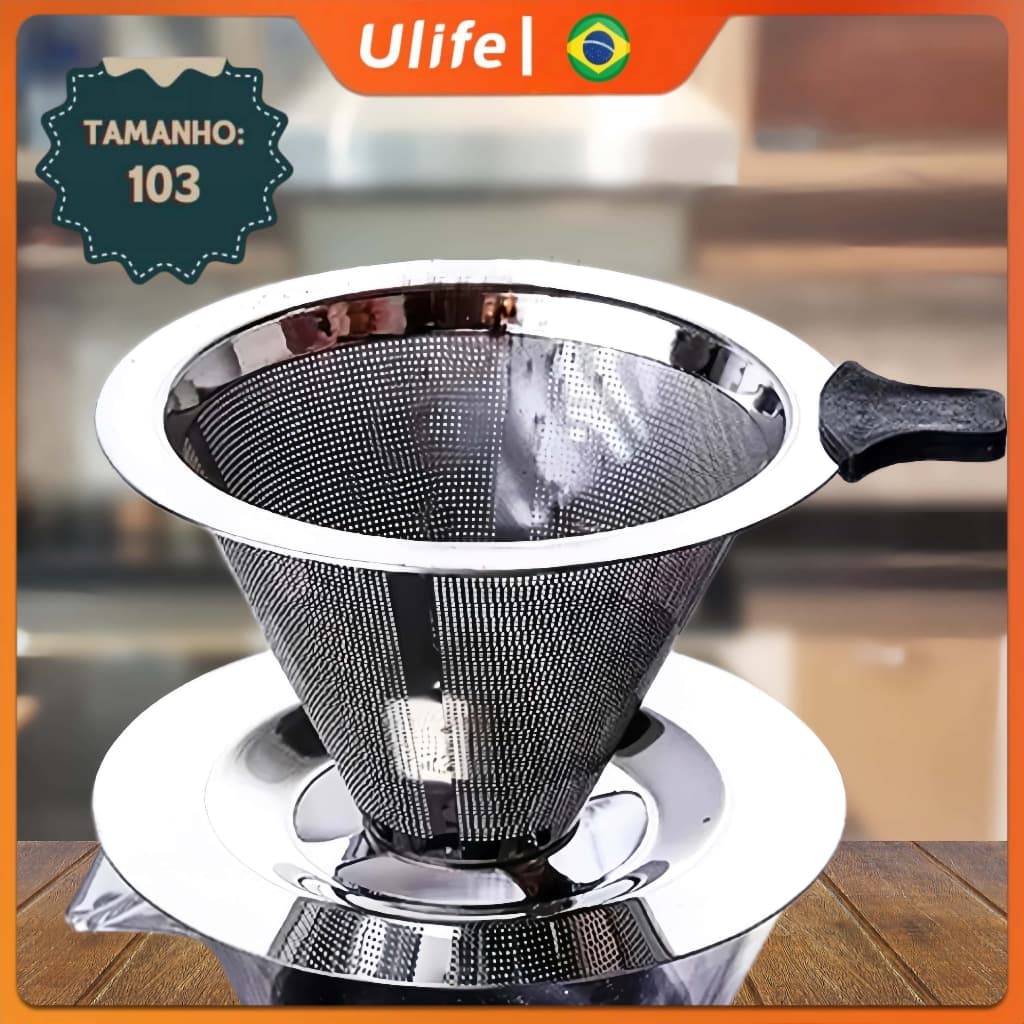 Filtro Coador De Café Inox 304 - Com Pegador em Silicone - Peneira Aço Reutilizável