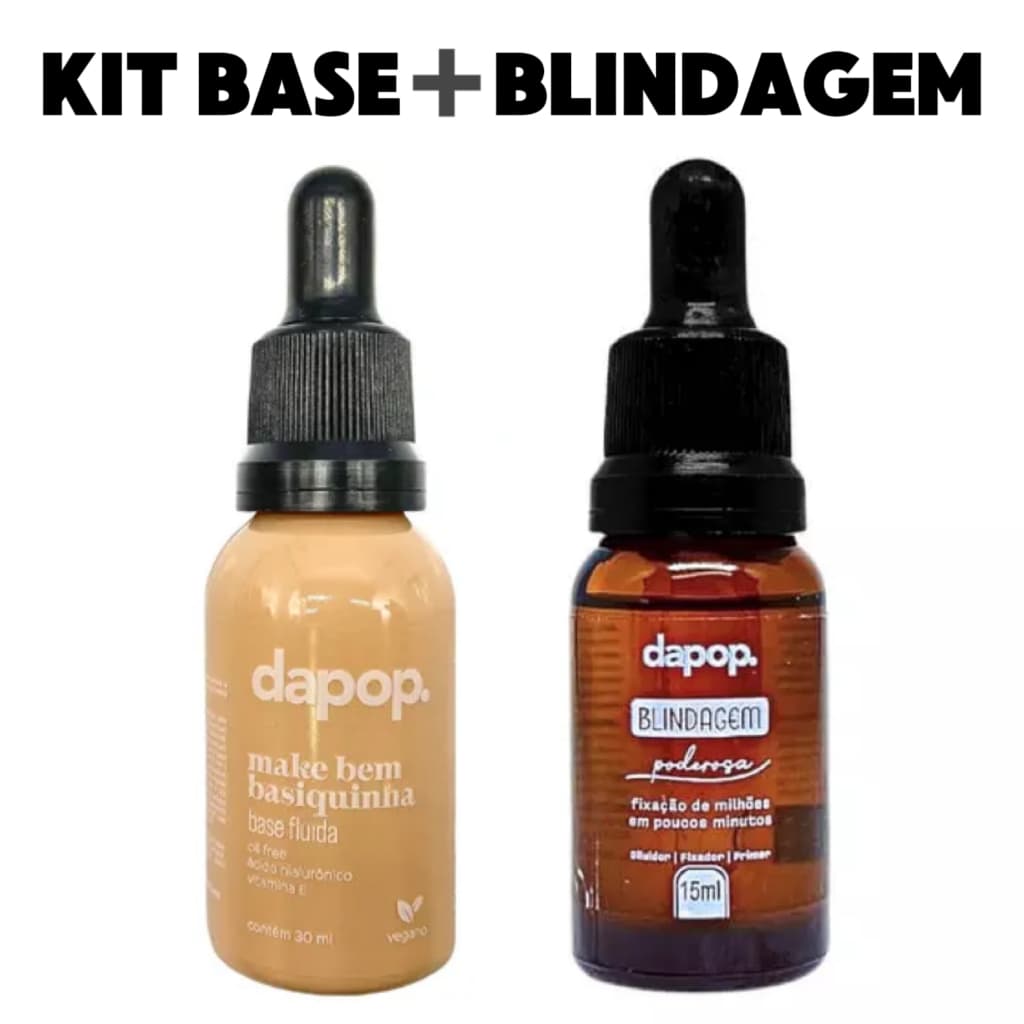 DAPOP Kit Base Fluida Make Bem Basiquinha + Blindagem 3 em 1 Primer Fixador Diluidor | Base Vegana Maquiagem