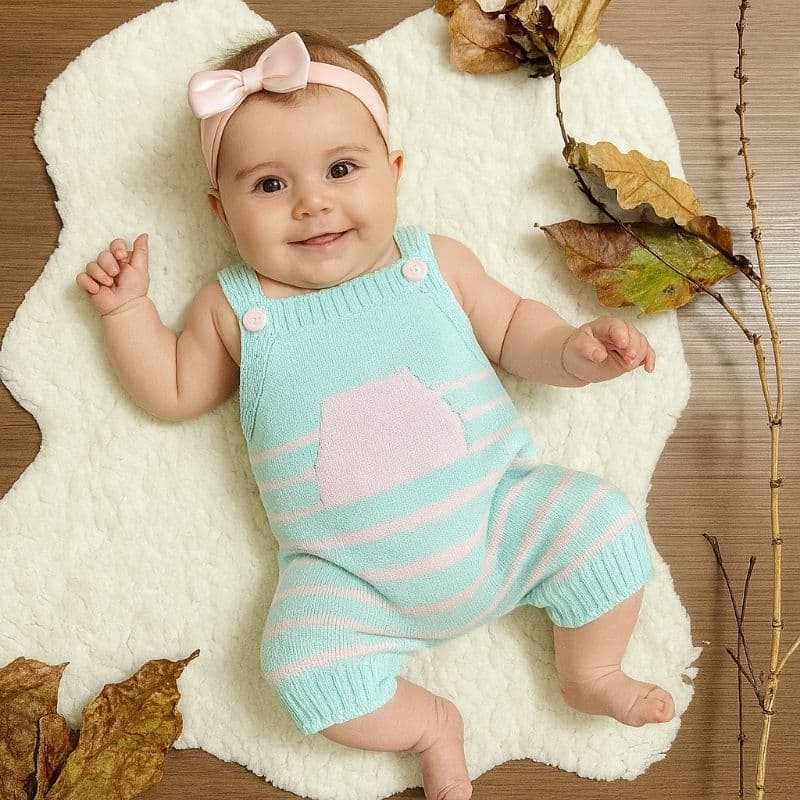 Jardineira Tricot verão com bolsinho - Antialérgica P M G