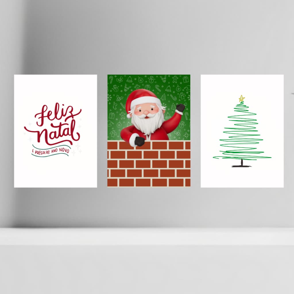 Kit 3 Quadros Decorativos Natal Papai Noel - Placa MDF 20x28cm com fita dupla face fixadora