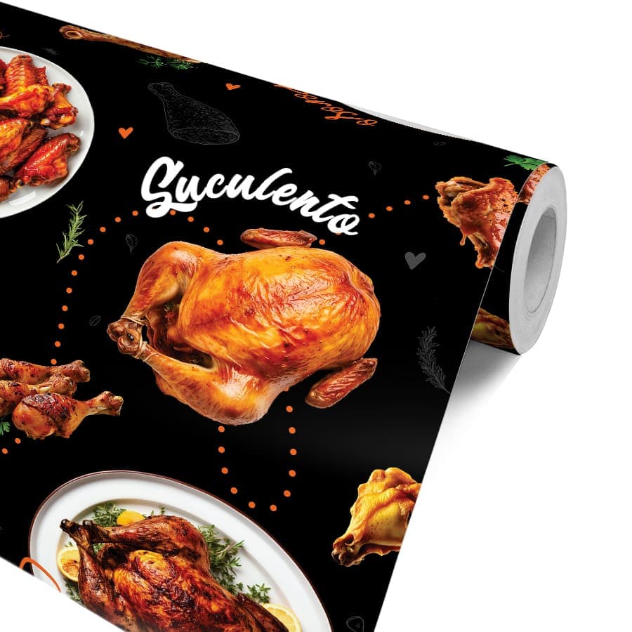 Papel de Parede Para Restaurante Frango Assado Adesivo Lavável Lanchonete Marmitex Rotisserie
