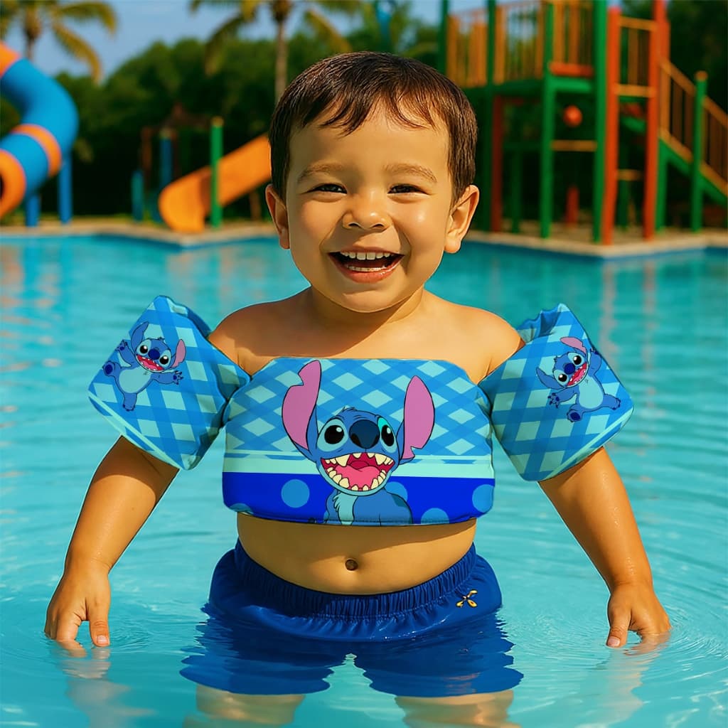 Boia de Braço Colete Infantil para Nadar Praia Piscina Estampa Desenho Stitch Alien Aventureiro