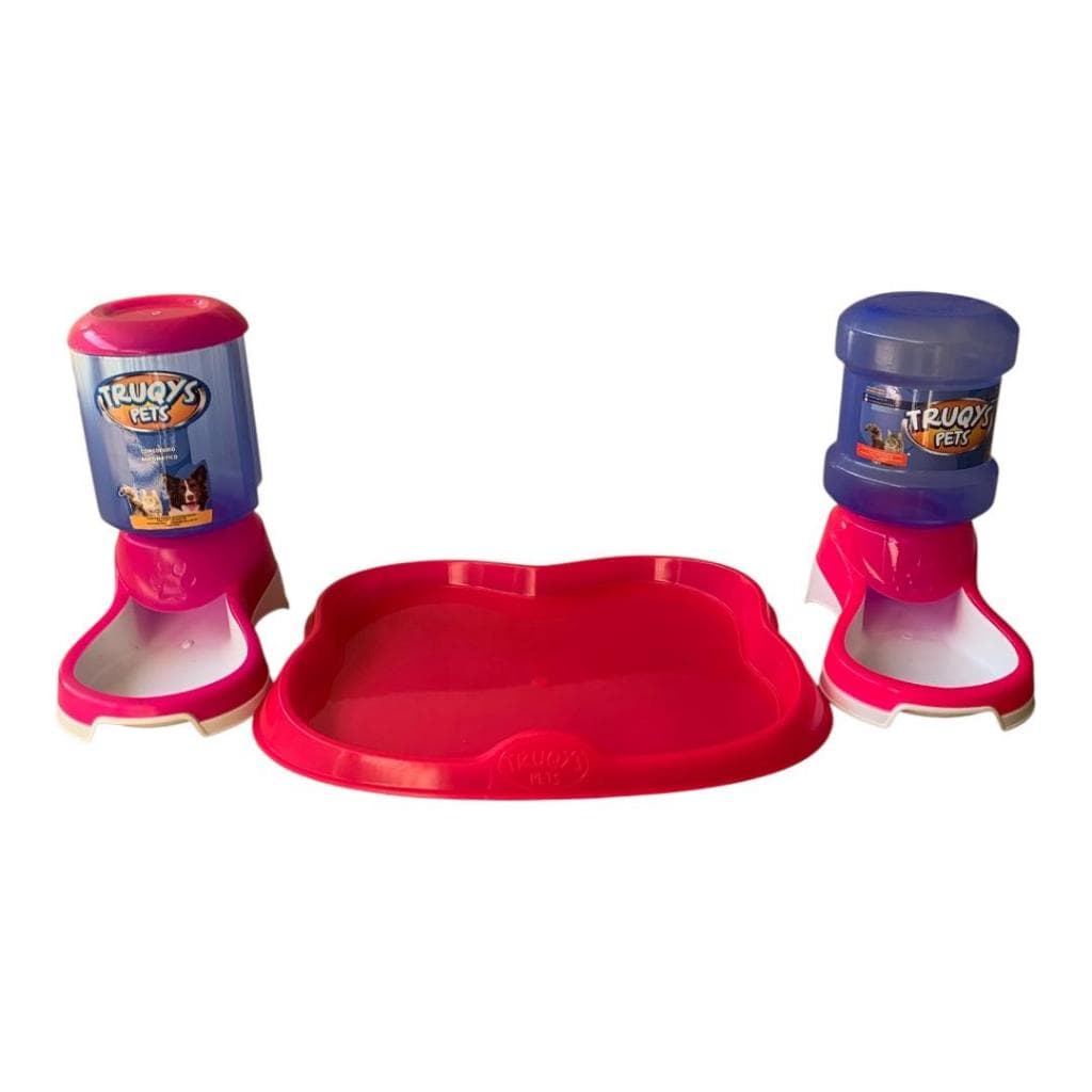 Kit Exclusivo Bandeja, Comedouro e Bebedouro na cor Rosa para  Cães e Gatos