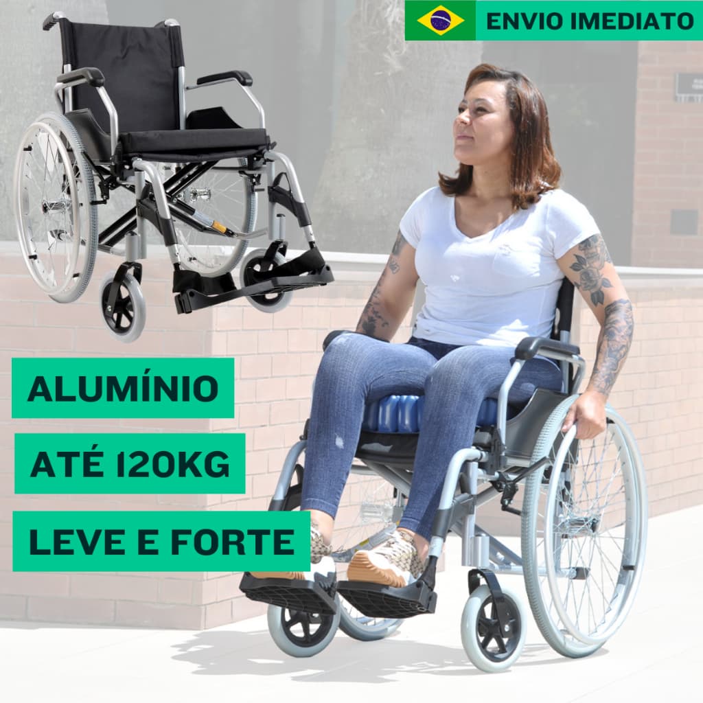 Cadeira de Rodas em Alumínio até 120kg Dobrável Leve Resistente Idoso- Dellamed D600