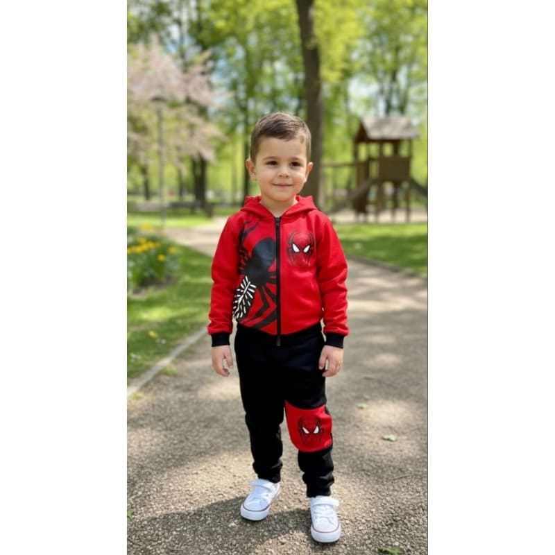 Conjunto de frio Infantil Menino Homem-Aranha Vermelho com Capuz - Quentinho, Estampado e Perfeito para os Pequenos 2