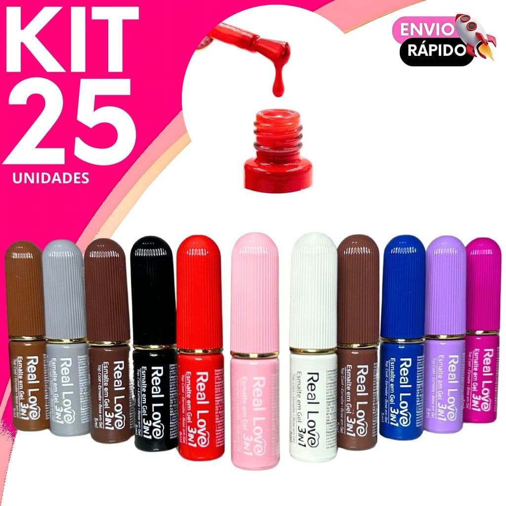 Esmalte em Gel 3em1 Real Love - Top Coat Esmalte Base em Gel Praticidade, Brilho e Durabilidade