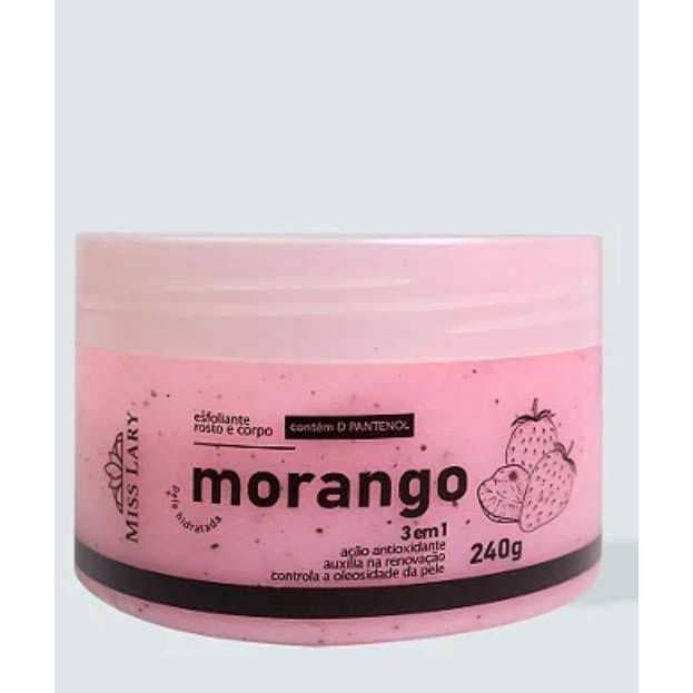 Esfoliante Facial e Corporal Miss Lary 240g  Limpeza Profunda, Pele Macia e Renovada - Morango