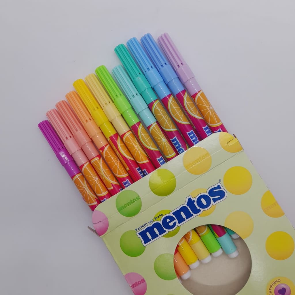 Canetinha hidrografica mentos pastel 12 cores gigante compactor lavavel com cheirinho