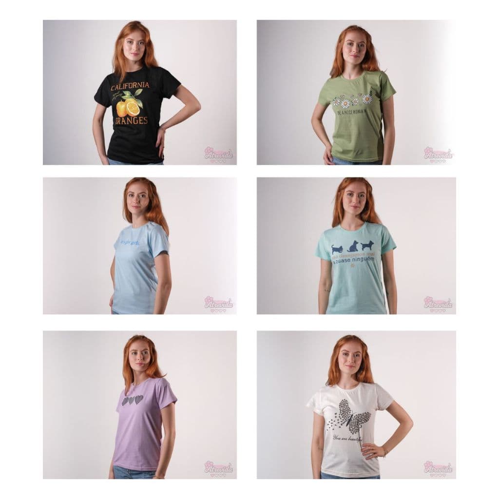 Kit 6 Camisa Básica Lisa Feminina T-shirts Baby Look 100% Algodão Premium