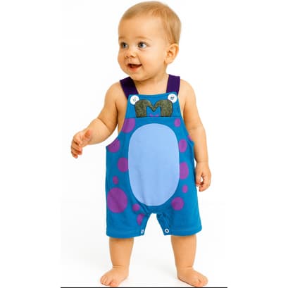 Jardineira Romper Tematico Personagens Stitch Mike Dinossauto Sullivan