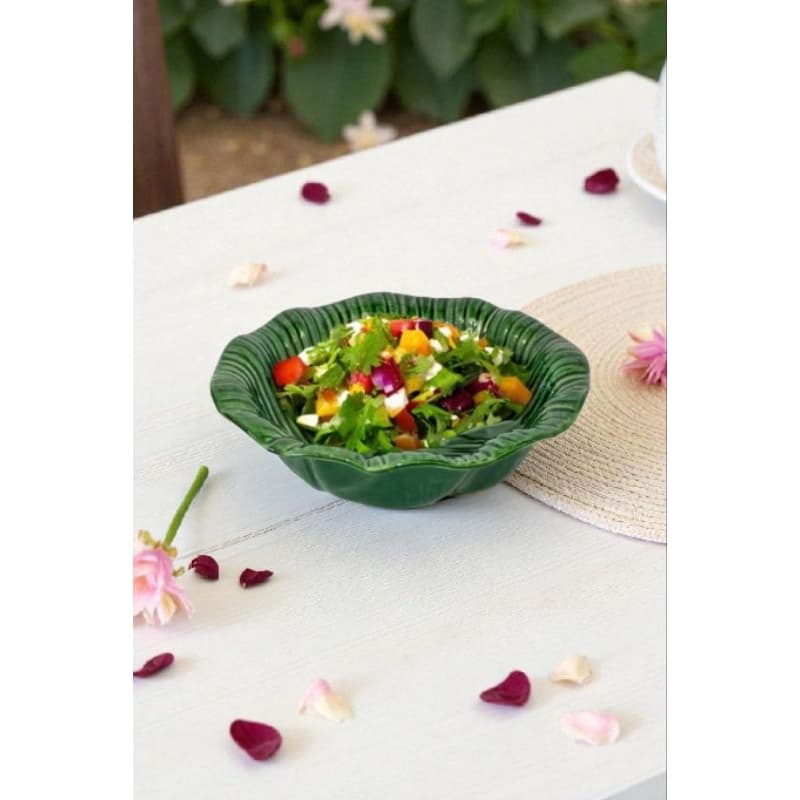 Saladeira Tigela Grande Folha Verde 🍃 Mesa Posta Elegante Saladas Frutas