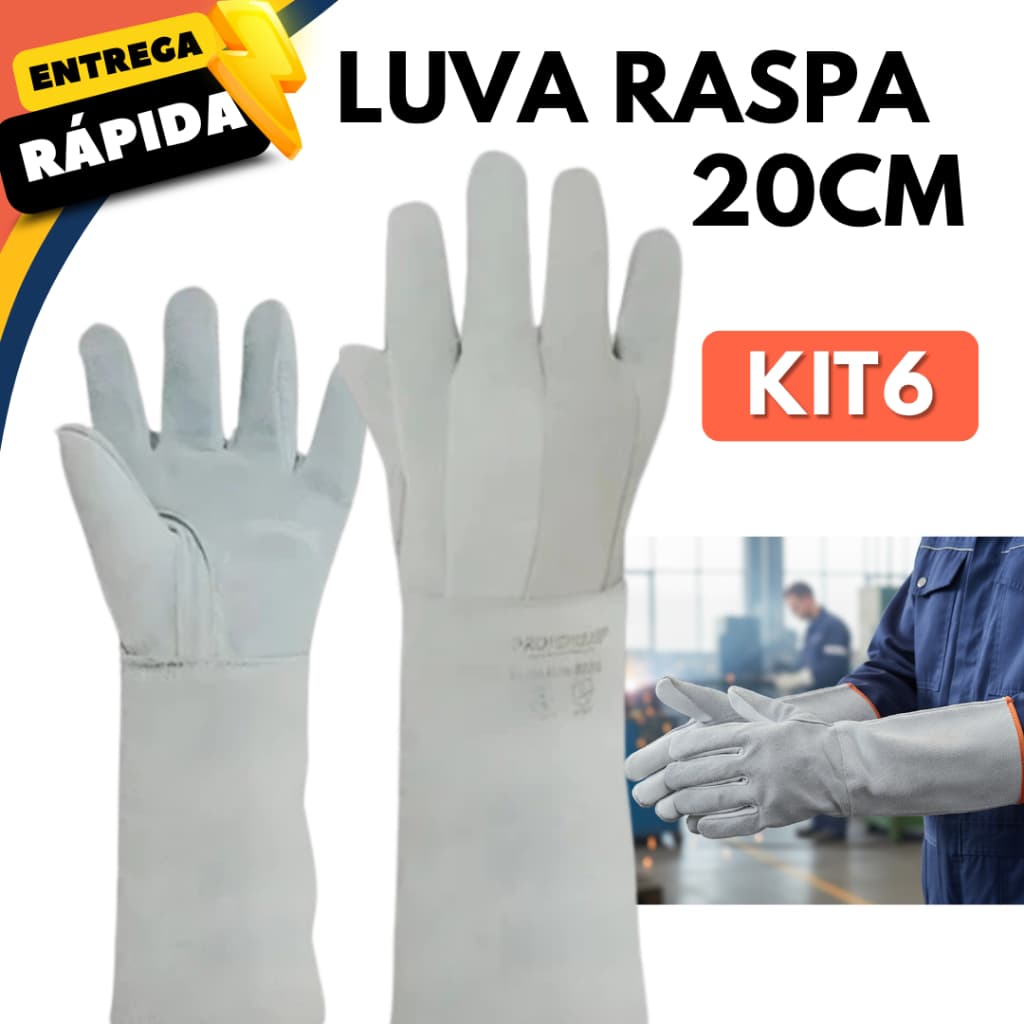 Luva Couro Raspa 20cm Proteção Segurança EPI Construção Industria Carga Manuseio Materiais Cortantes