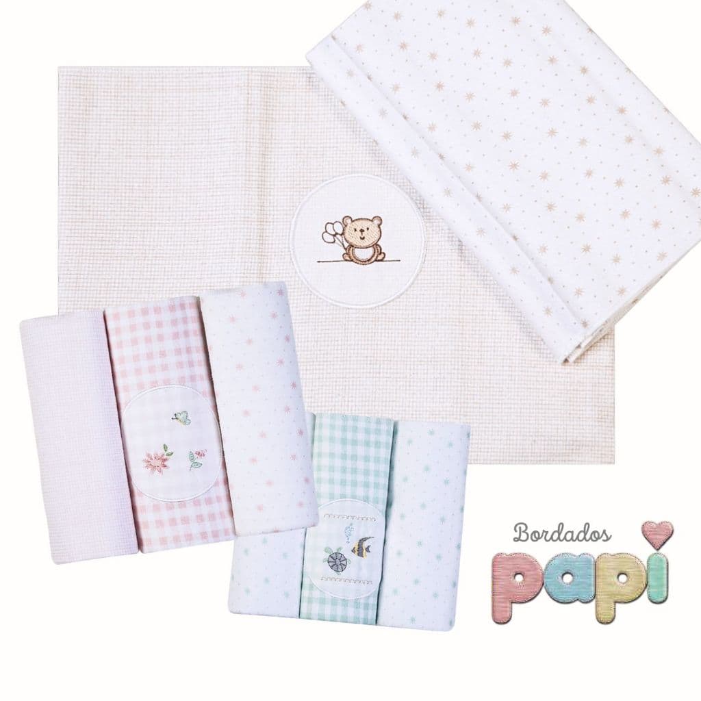 Cueiro Flanelado Papi Kit 3 Und | Swaddle 100% Algodão 80x80cm Manta Bebê Extra Macio