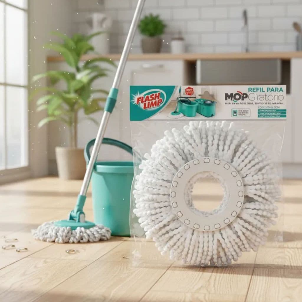 Refil Mop Giratório 360 Pró Grande Flash Limp 100% Microfibra Limpeza Residencial