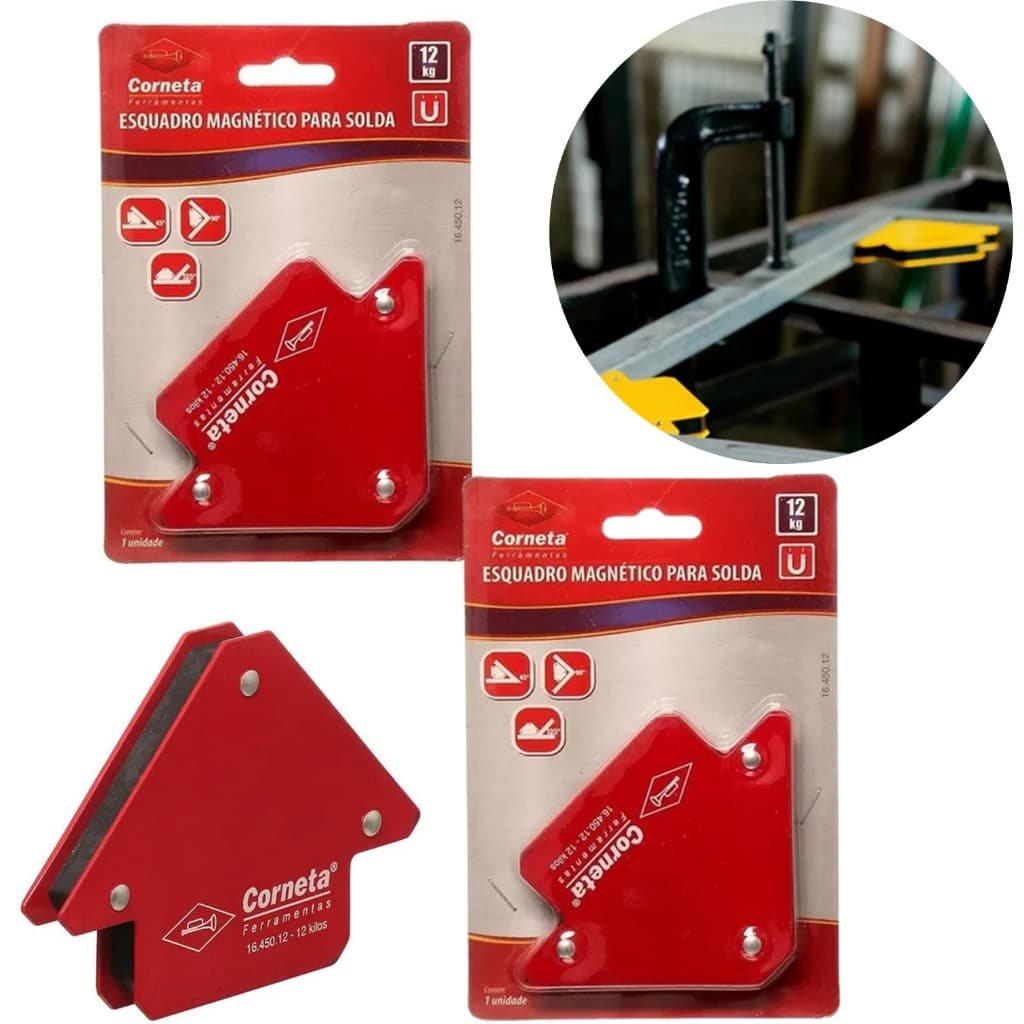 Kit 2 Esquadros Magnéticos Solda 12kg Ângulos 45/90/135°