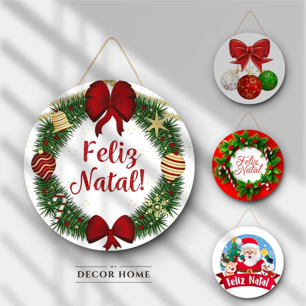 Quadro Redondo de Pendurar Natal Decoração Natalina Arvore de Natal Decoração de casa Papai Noel