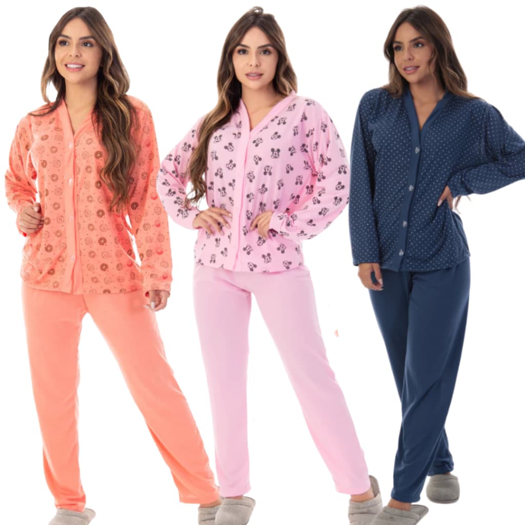 Pijama Longo Blogueirinha , Pós Cirúrgico Americano com Botões Estampado