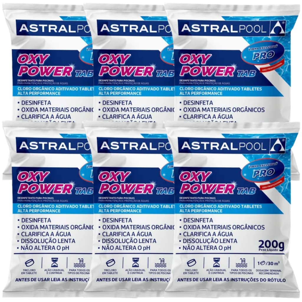 Kit 06 Pastilha Tablete de Cloro Para Limpeza de Piscina 5 em 1 - 200g Astral Pool