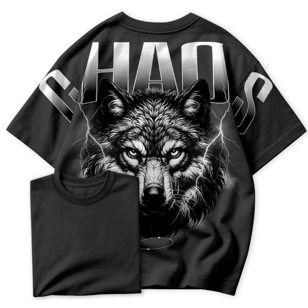 Camiseta Oversized Streetwear Wolf Chaos Unissex