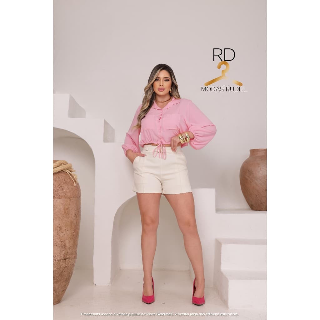 Blusa Camisa Social Com gola Casual E Manga longa Estilo Cropped Look Do Momento
