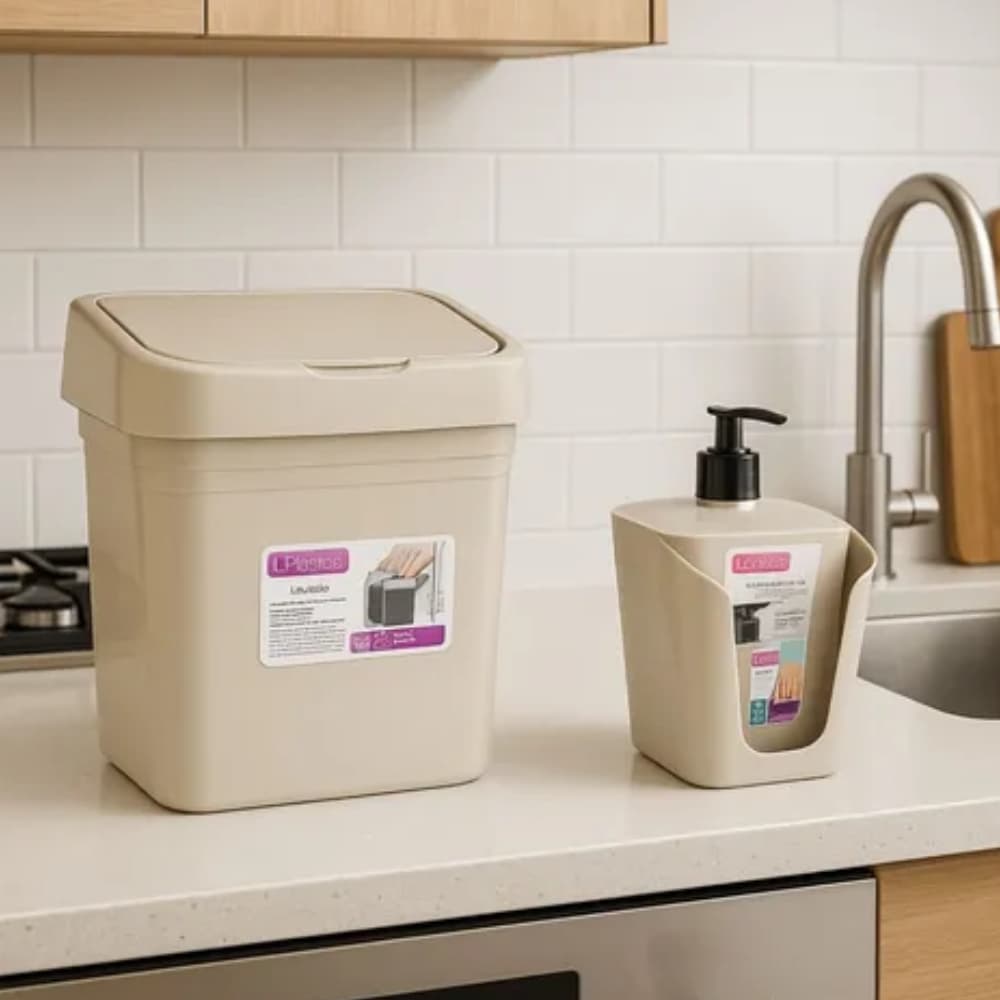 it Lixeira de Pia 2,8 Litros com Tampa + Porta Detergente Dispenser para Cozinha Multiuso LPHOUSE