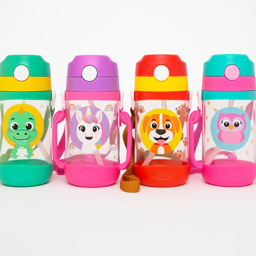 Garrafa Infantil Com Alça Canudo Cordão 400ml Baby Resistente Garrafinha Criança Grande Copo