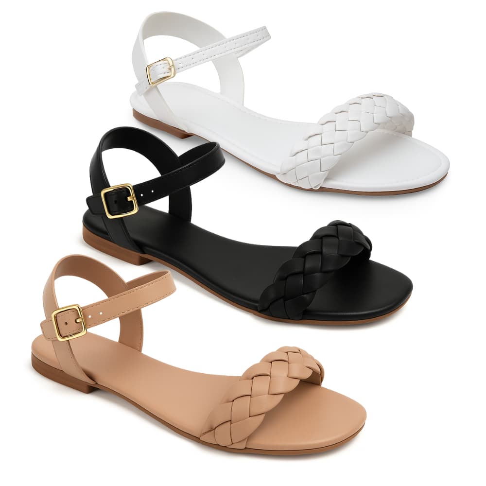 Kit 3 Pares Sandália Feminina Rasteirinha Confortável Trança