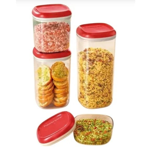 Tupperware Kit Conjunto 4 peças Modular Clear Transparente Tampa Vermelha com Glitter