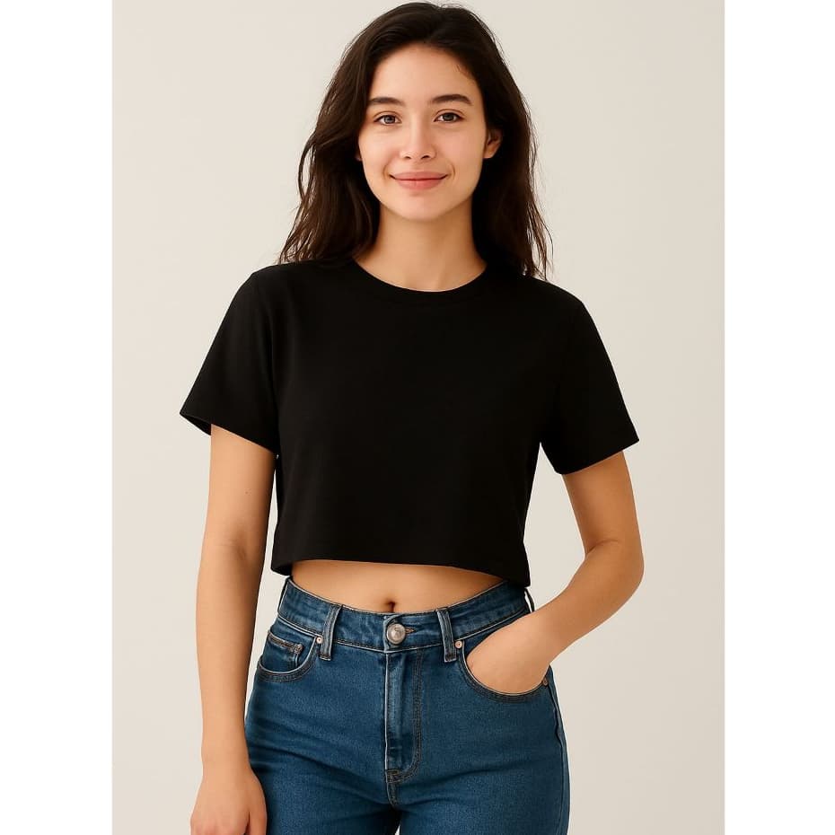 Cropped Básico Manga Curta Gola Careca Cropped T-Shirt Verão 100% Algodão