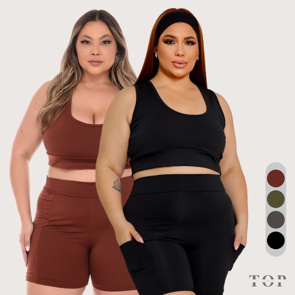 Top Regata Cropped Fitness Feminino Plus Size com Alça Larga Recorte Nadador