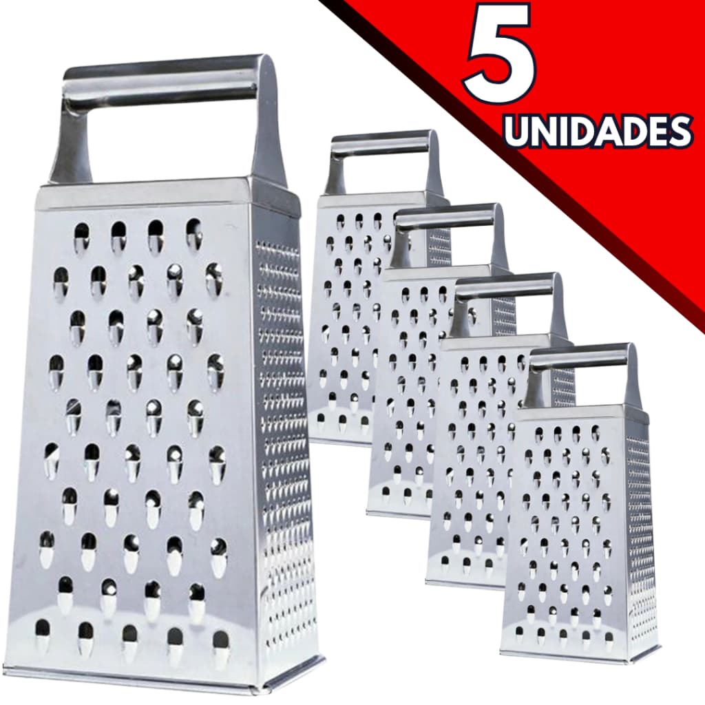 Kit Ralador INOX 4 Faces Kit 5 Peças Fatia + Rala Queijo Comida Legumes Batata Utilidade Casa