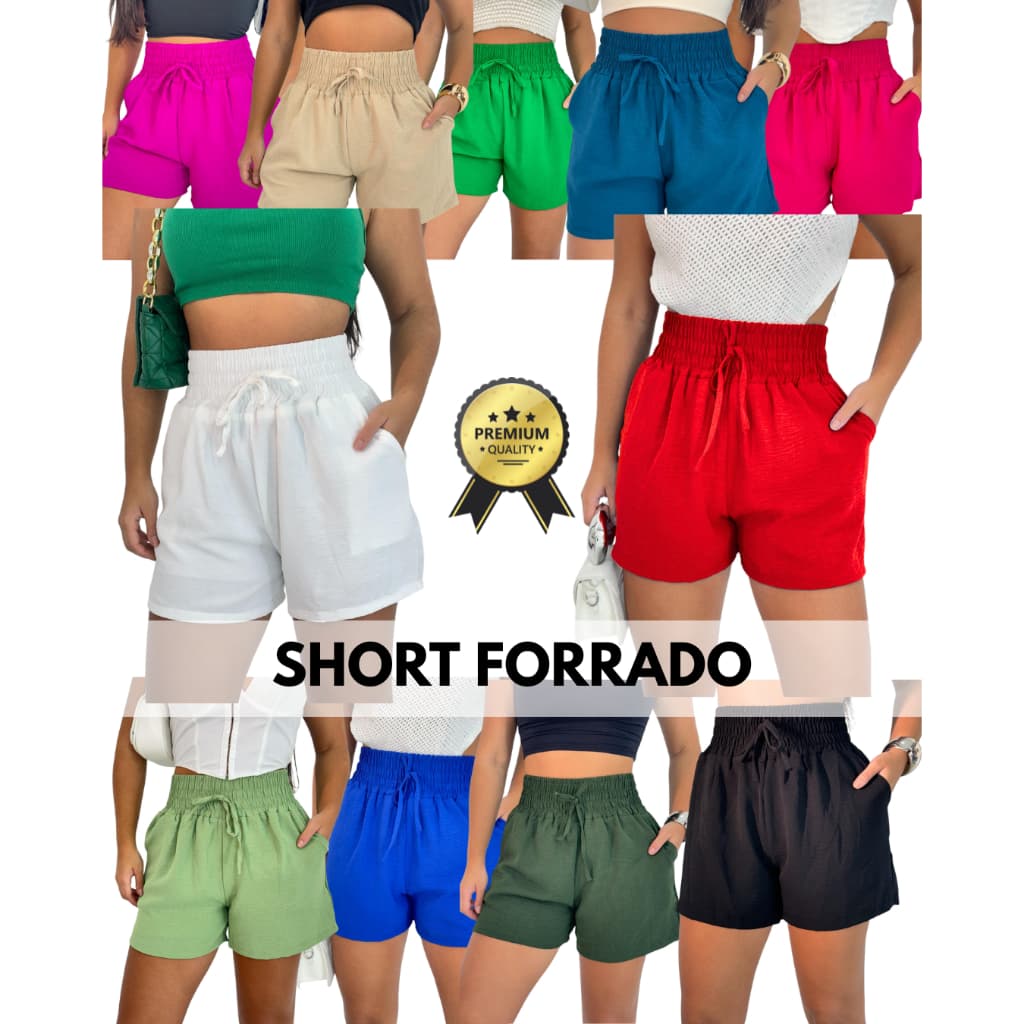 Short Feminino Forrado Alfaiataria Social Cintura Alta Premium