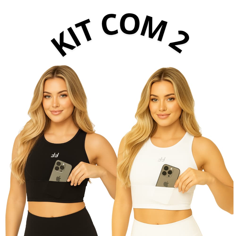 Kit Com 2 Top com Bolso Academia Feminino Alta Compressão Fitness