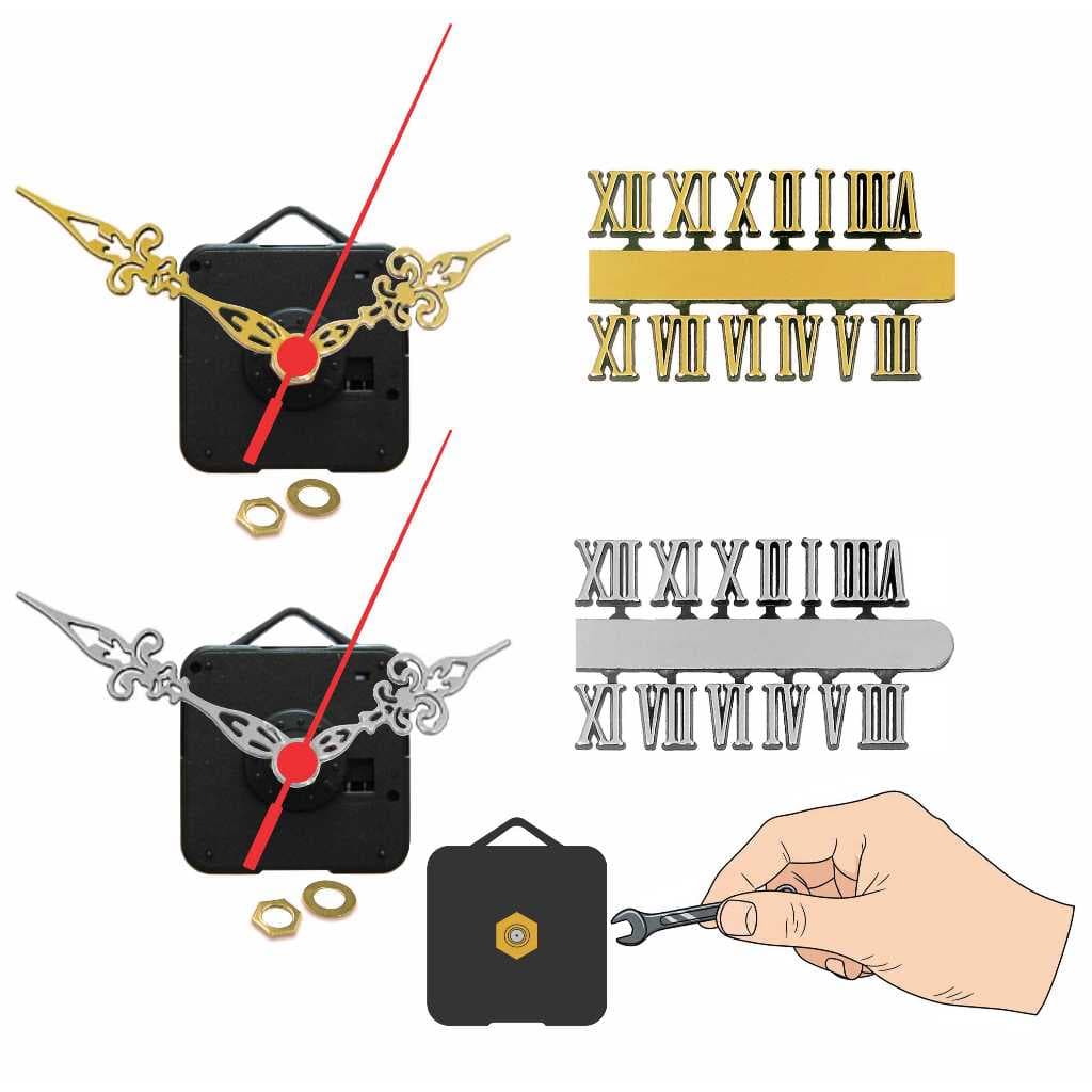 5 Máquinas Para Relogios + Ponteiros Luiz XV + Números Romanos Dourado e Prata + Chave para Montagem