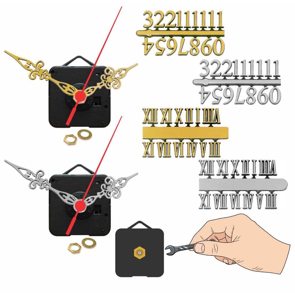 5 Kits Máquinas para Relogios + Ponteiros Luiz XV + Números Arábicos ou Romanos + Chave p/ Montagem