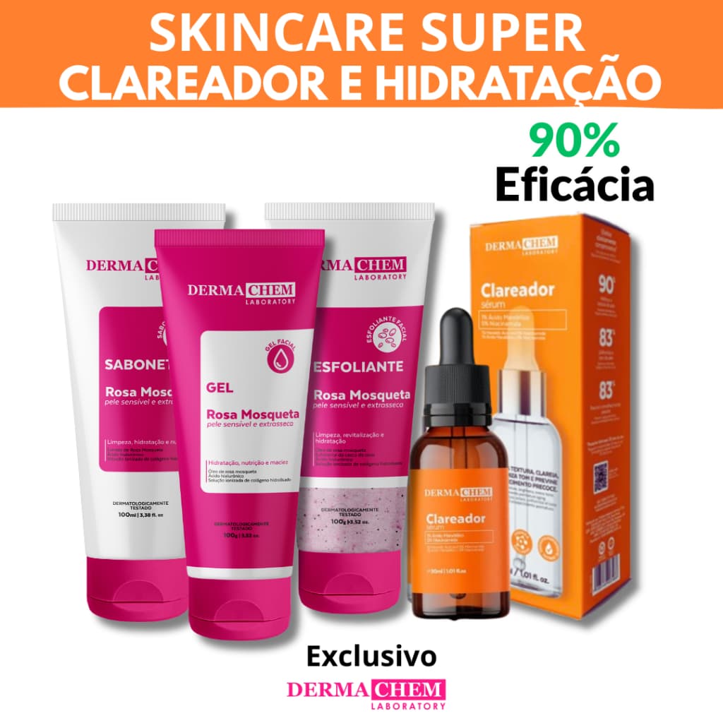 Kit Skincare SUPER CLAREADOR Rosa Mosqueta + Sérum Clareador Anti-Idade Dermachem 4 ITENS