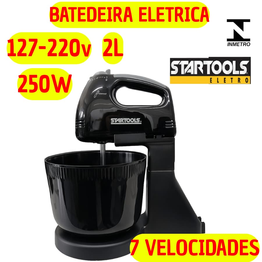 Batedeira Eletrica 2L Resistente E Prática 250W Potente 7 Velocidades 127V Ou 220V Batedor E Gancho