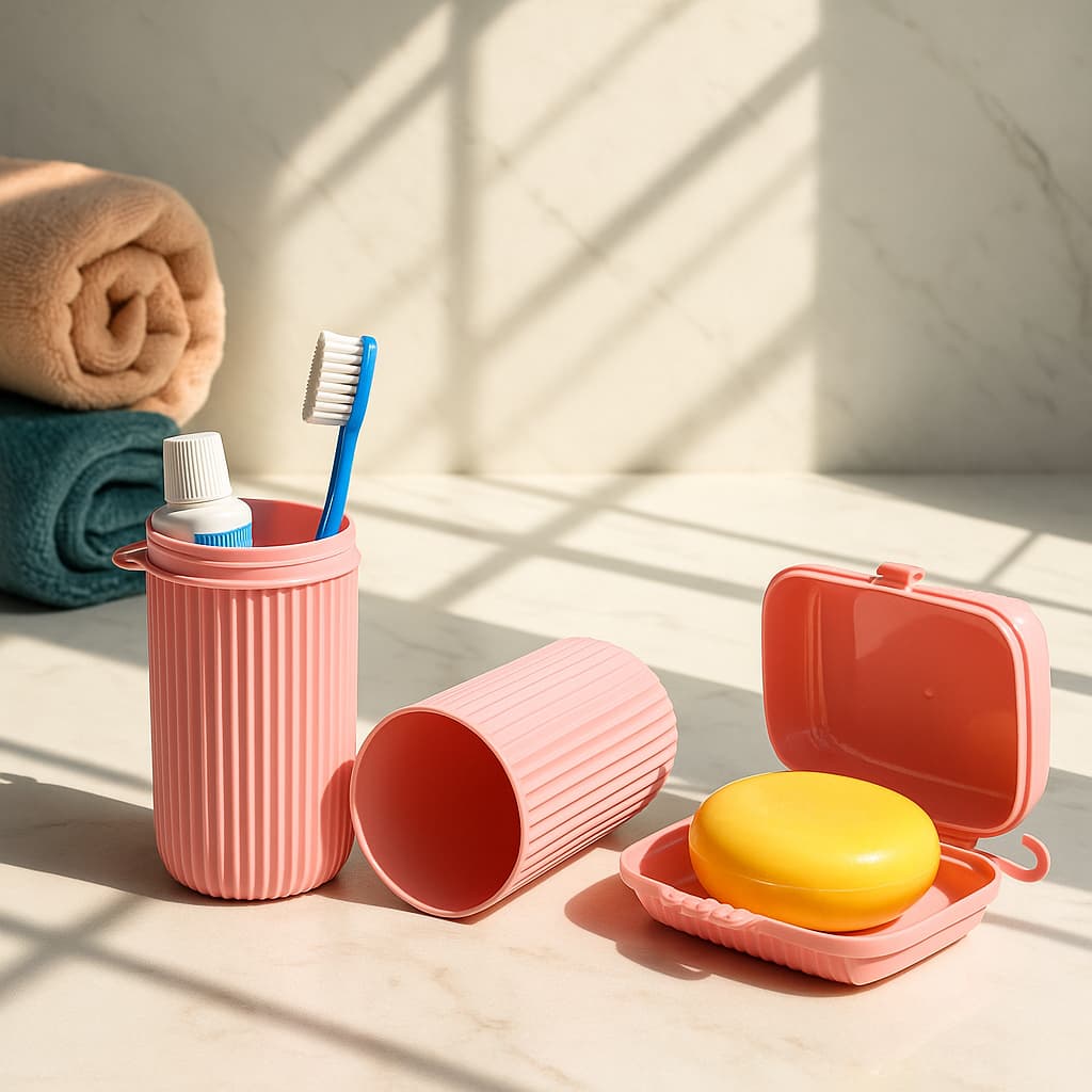 Kit Viagem Box Estriado Estojo Porta Escova de Dente Multiuso e Saboneteira de Plástico Plasútil