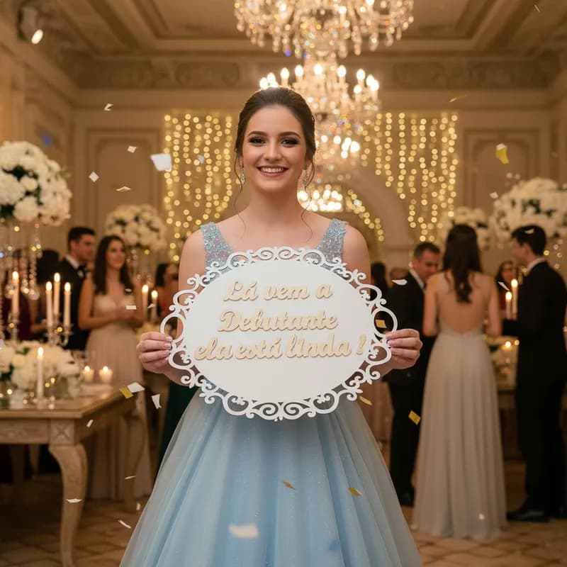Placa Decorativa Corte a Laser MDF Festa 15 Anos Frase Lá Vem a Debutante Decoração Luxo