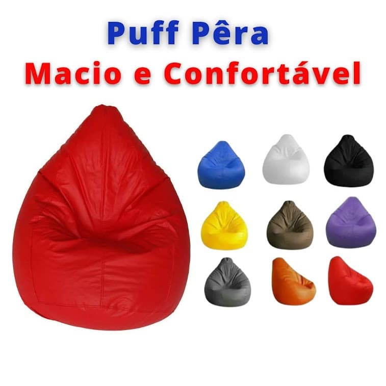 Puff Puf Pufe Pera Grande Cheio Decoração Sala Material Sintético