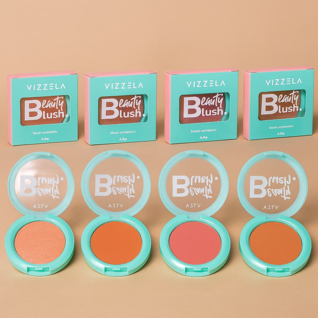 Beauty Blush Compacto VIZZELA - Matte e Glow Acabamento Natural Vegano 4,6g