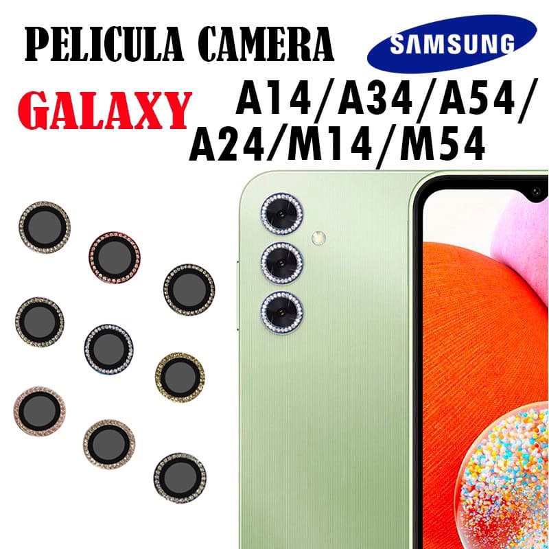Kit 3 Peças Película Protetora De Câmera Diamante Samsung A14/A24/A15/A54/A34/A54/M14/M34/M54 Protetor De Lente Colorido