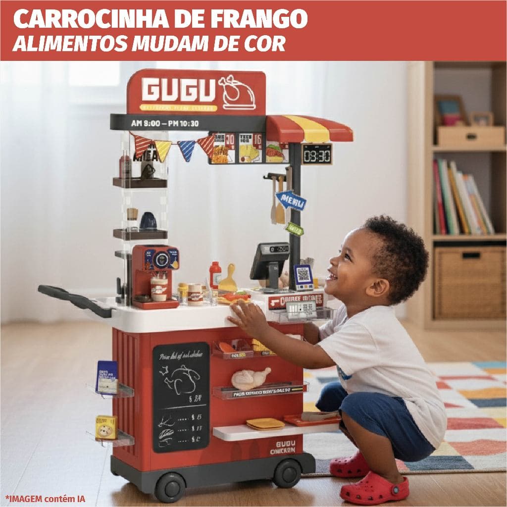 Carrocinha frango infantil brinquedo educativo peças completa realista mercado lanchonete divertida