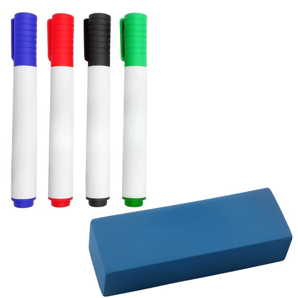 Kit Pincel Caneta Canetão Quadro Branco 4 Cores + Apagador