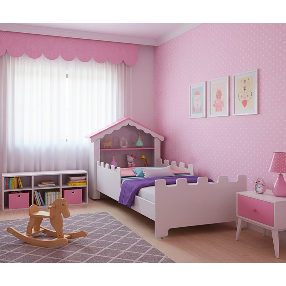 Mini Cama Infantil Casinha Magia Com Colchão E Proteção Lateral MDF Menina Criança