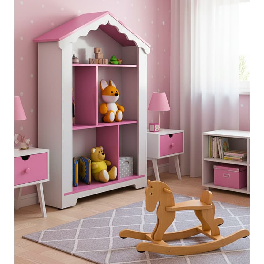 Estante Infantil Magia Com Nicho Casinha Prateleira Organizadora Crianças Brinquedoteca