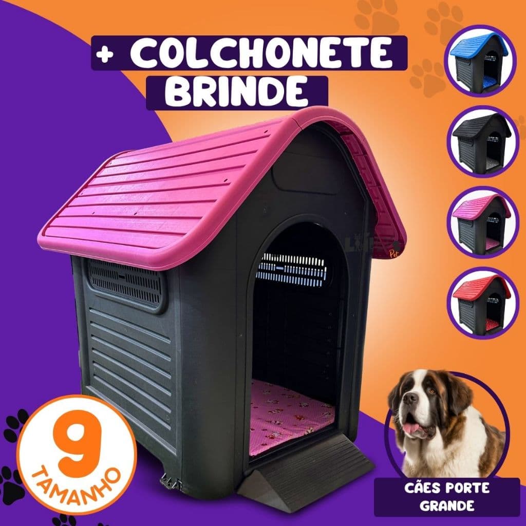 Casinha PlÁstica Cachorro N9 + Colchão Gigante Pet Casa Cães Porte Reforçada